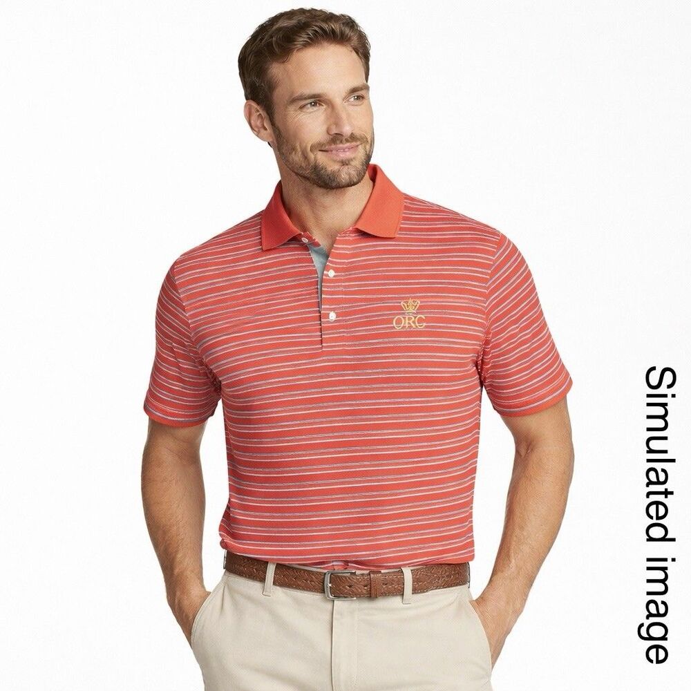 Peter Millar Polo Shirt Mens L Red Striped Golf Polo Embroidered 100% Cotton